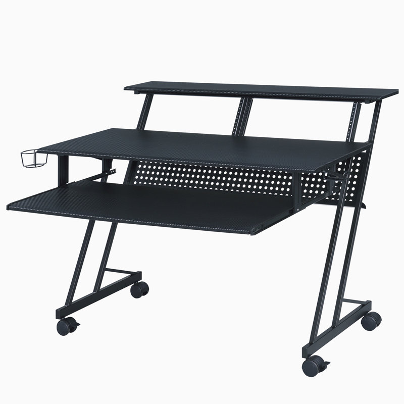 Black Music Recording Studio Desk With Keyboard Tray, Black
