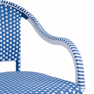Outdoor Bistro Chairs, Patio Dining Chairs With Aluminum Frame, Weather Resistant Pp Rattan Armchairs For Porch, Garden, Backyard, Cafe (Set Of 2), White+Blue