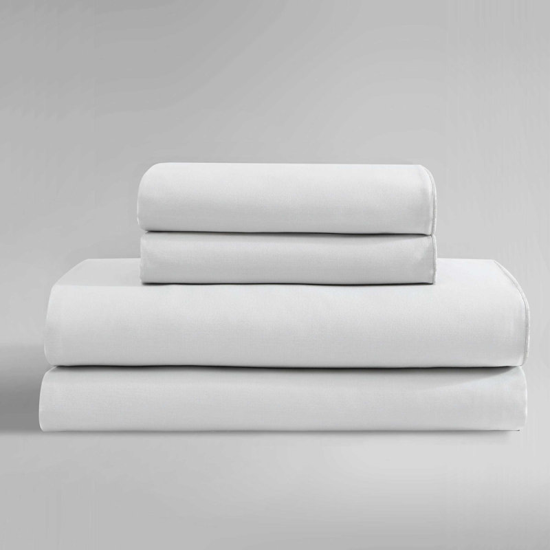 Calvin Klein Pearl Edge Cotton Sateen Sheet Set, King Sheet Set with 2 Pillowcases, Gray