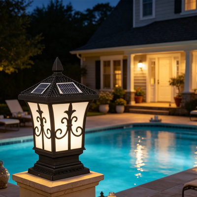 Outdoor Solar Post Cap Light Vintage Waterproof Fence Pillar Lamp With Remote Control, 4-Colors Led Light