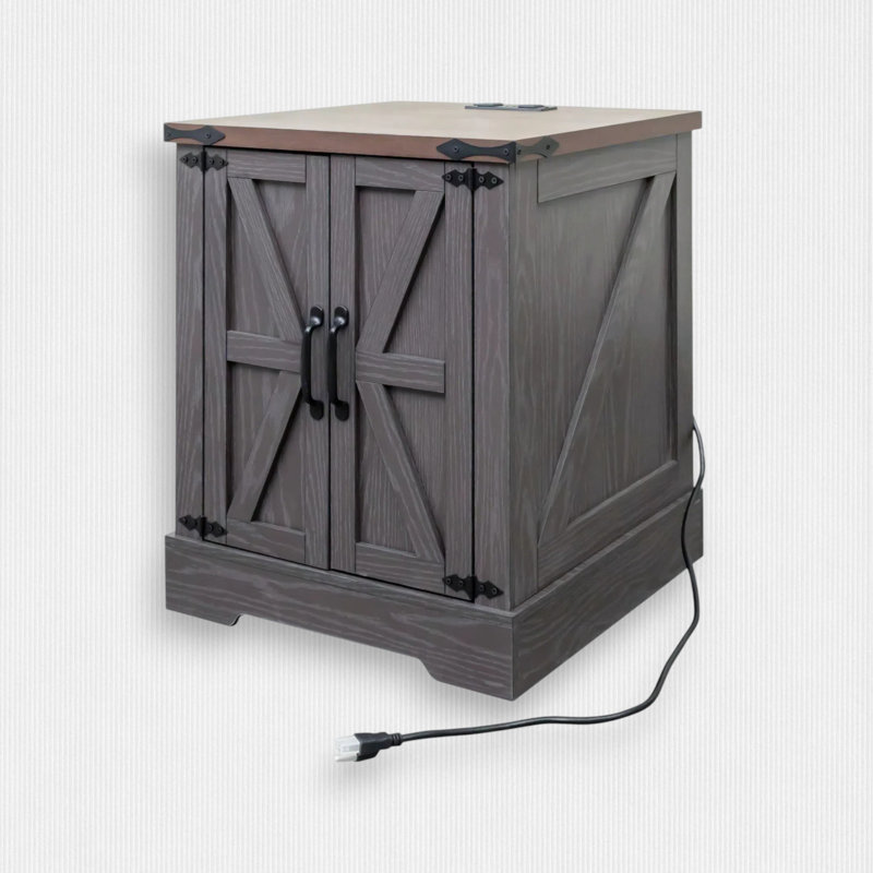 Farmhouse Nightstand with Adjustable Shelf, Gray