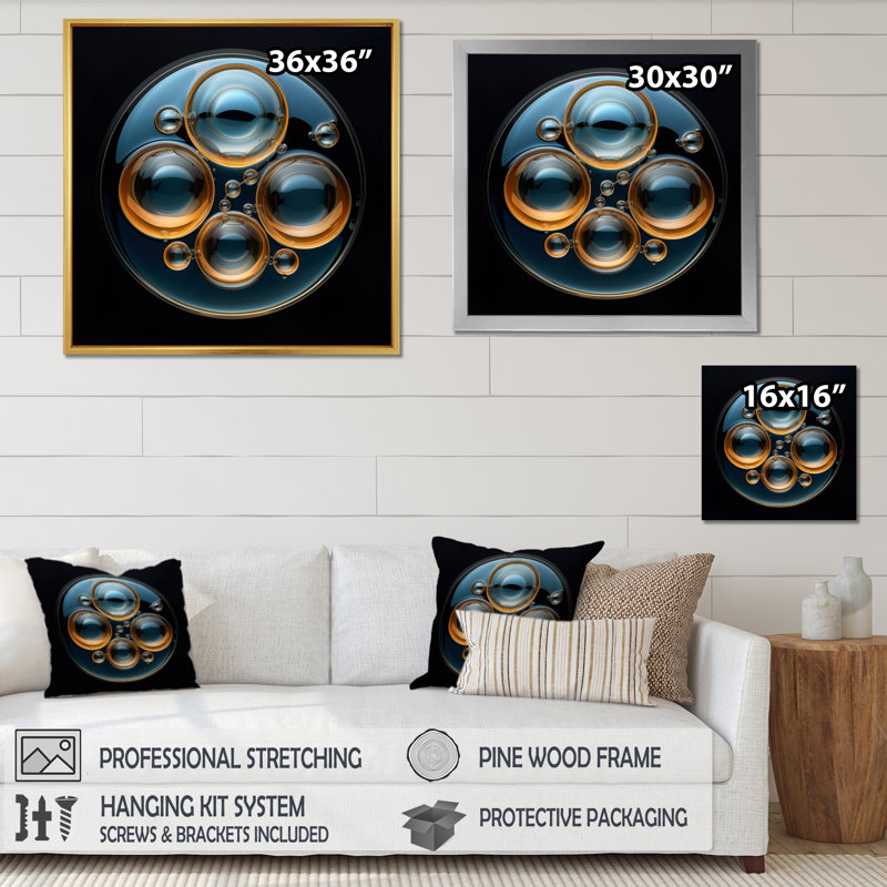 Abstrait bleu globe orbitale élégance I - art mural géométrique moderne salon, H 36 po x l 36 po x P 1,5 po