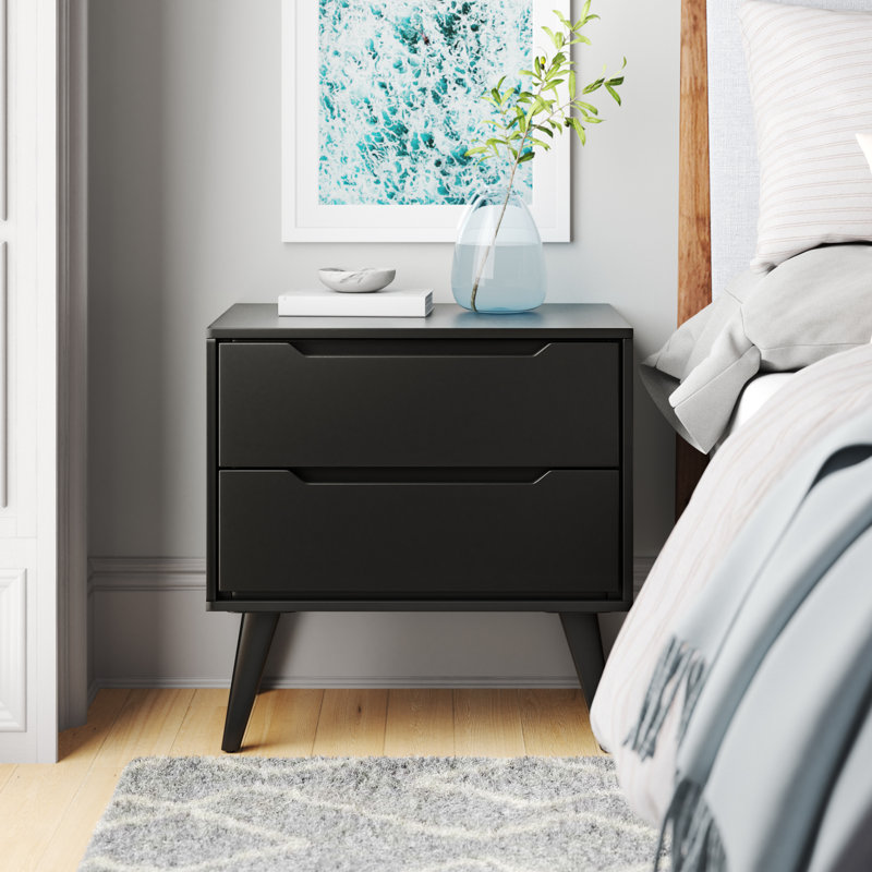Baruyr 60.03cm W Solid Wood Bedside Table, Black