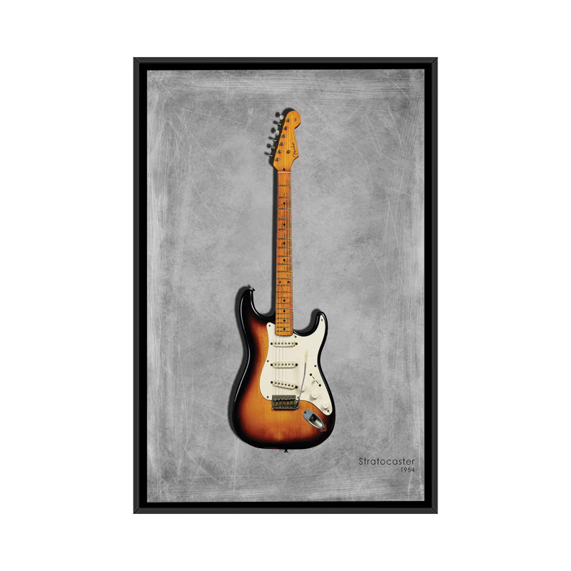 Fender Stratocaster 54 - impression sur toile tendue, H 26 po x l 18 po x P 1,5 po, Toile avec cadre noir, Pas de tapis