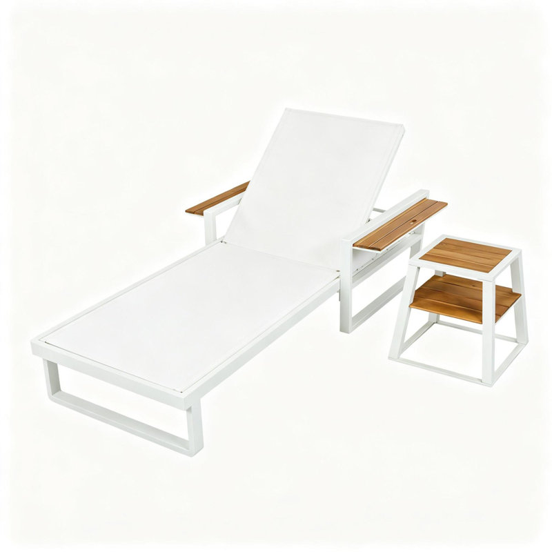 Chaises longues de patio ajustables, ensemble moderne en métal et en bois pour bord de piscine, Ne s'applique pas 2