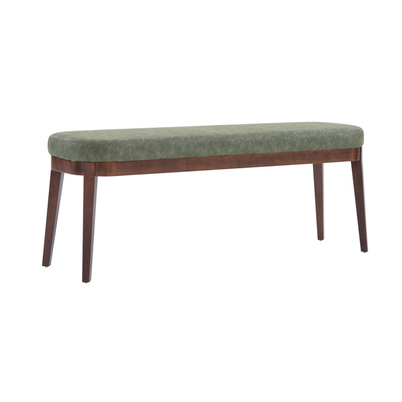 Oceane Carlton PU Leather Upholstered Wooden Bench, Walnut, Green