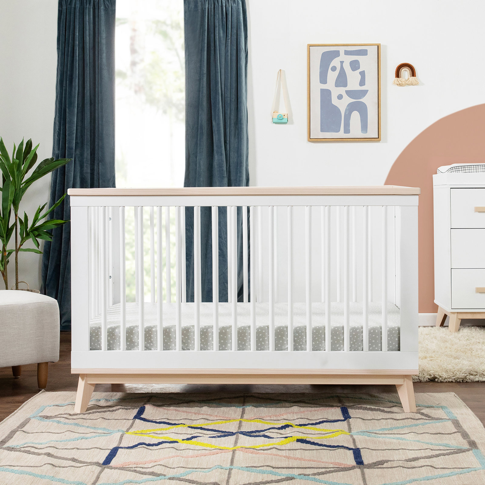 Scoot Pine 3-in-1 Convertible Crib, White/Washed Natural