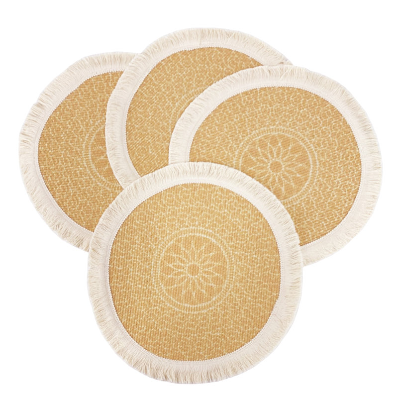Griess Cotton Floral Round Placemat, Yellow