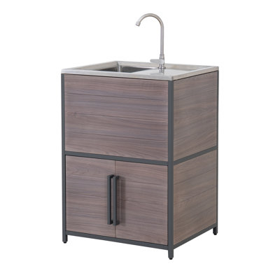 SUNJOY Stainless Steel 25 in.W x 21 in.D x 36.02 in.H Freestanding Outdoor Kitchen Sink with Cabinet for Outdoor Grill Cart
