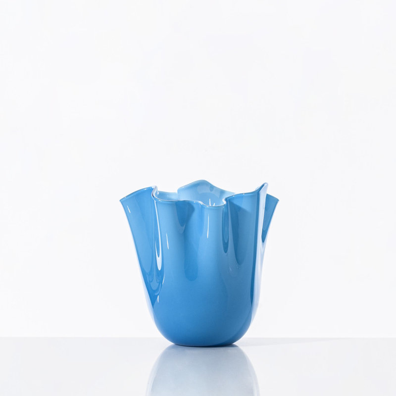 Venini Fazzoletto Vase, 12.2" H x 9.06" W x 9.06" D, Acquamarine