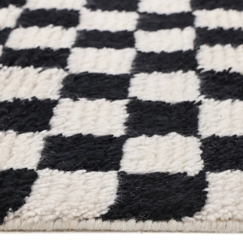 Stamford Checkered Area Rug in Black, Rectangle 3' x 5'