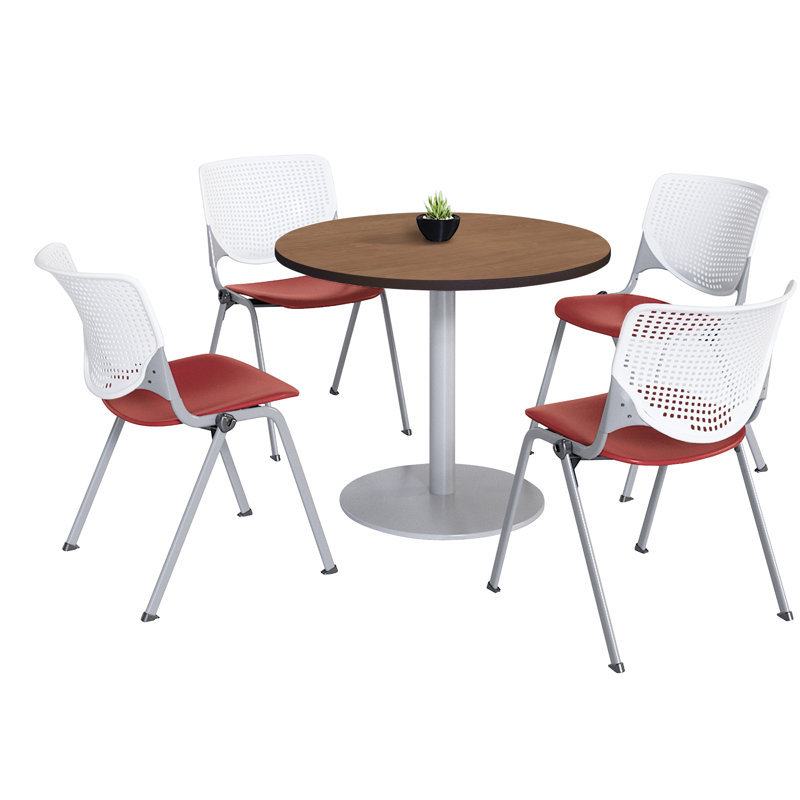 Ensemble de table de salle à manger avec 4 chaises empilables Kool Mode, H 29 po x L 36 po x l 36 po, Cerise / blanc / corail