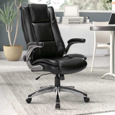 Bonded Leather Executive Office Chair With Flip-Up Arms And Ergonomic Design For Home Office -  Inbox Zero, 63A26BC514794227AE1EDD6A3073526F