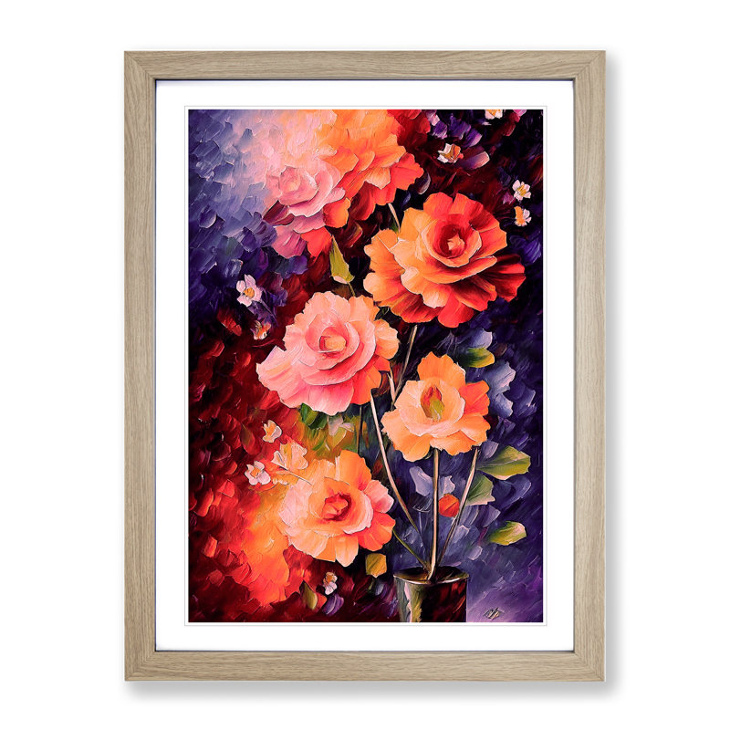 A Selection Of Flowers No.4 - Single Picture Frame Print, 64cm H x 46cm W x 2cm D, Oak