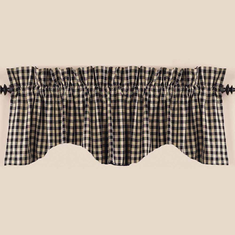 Cremeans Cotton Blend Checkered Scalloped Window Valance, Black