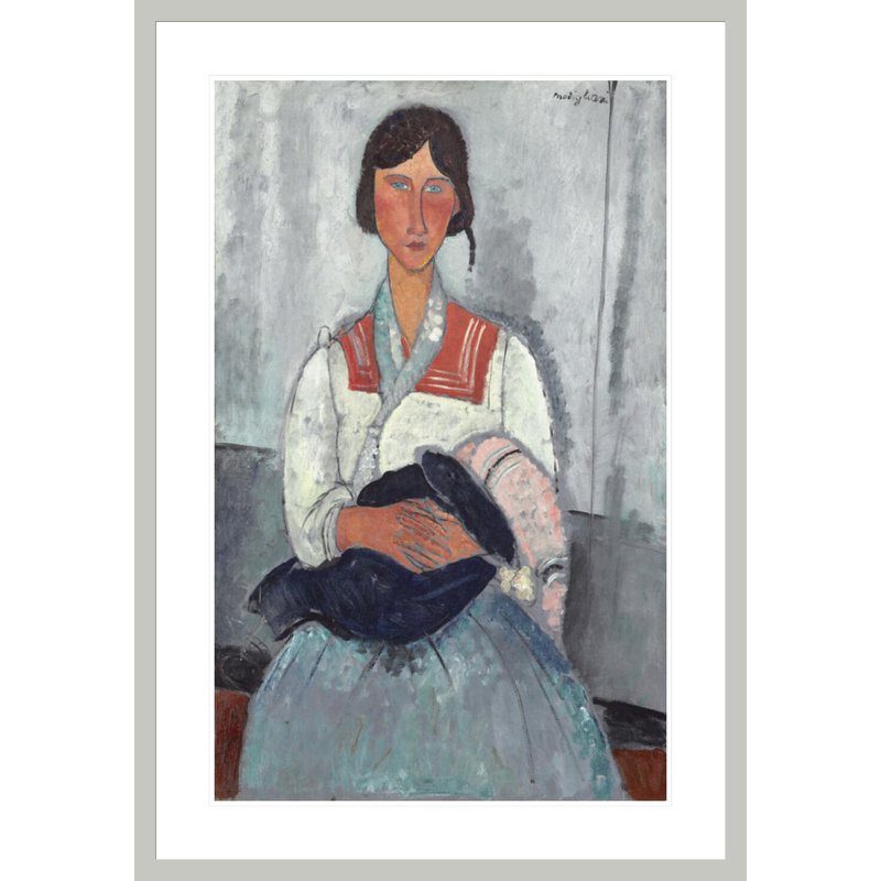 «Gypsy Woman with Baby» par Amedeo Modigliani - Impression sur toile encadrée, H 41,5 po x l 28,83 po