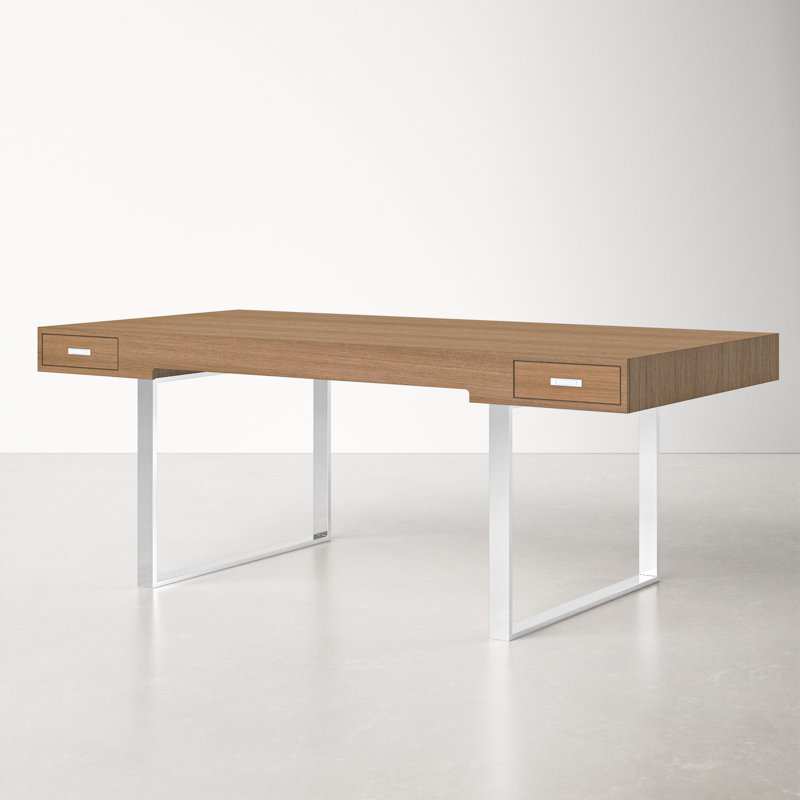 Ginny Natural Wood Desk with Stainless Steel Legs and Drawers