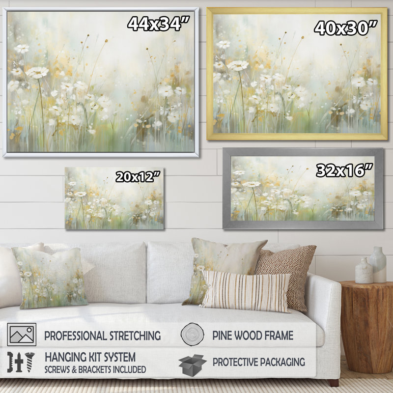 Green Beige Serene Meadows II Framed On Canvas Print, 12" H x 20" W x 1" D, Brown Floater Framed