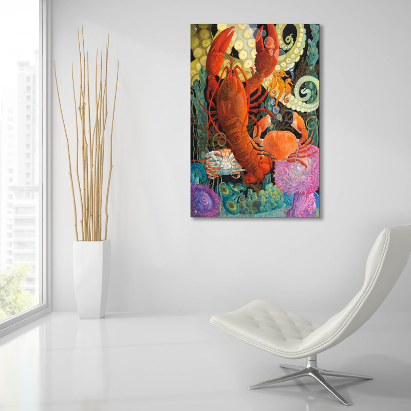 Art mural en verre Rosecliff Heights «Lobster Dance» par David Galchutt, H 36 po x l 24 po x P 0,2 po