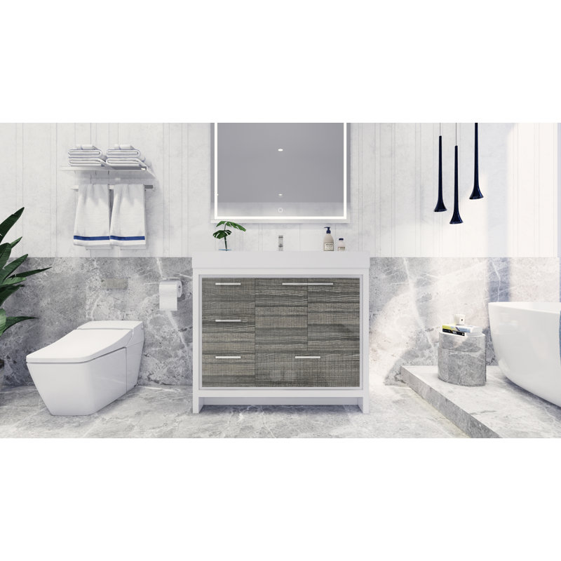 Ensemble de meuble-lavabo simple 42 po Loyne, Gris cendre très lustré, Chrome