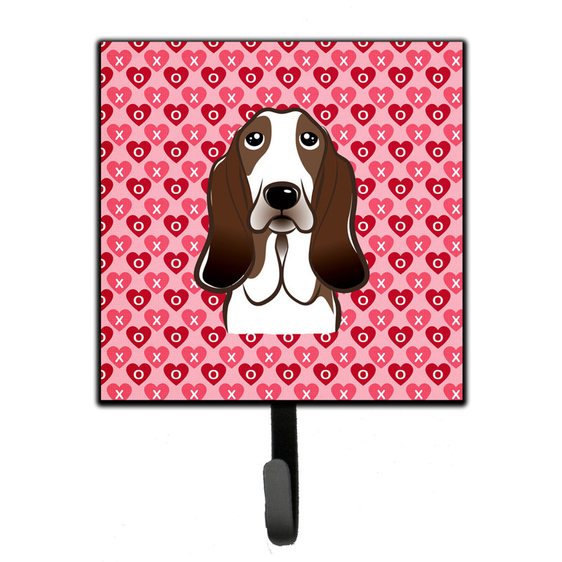 Brister Metal Wall Organizer with Key Hooks, Basset Hound, Brown/Pink/Green