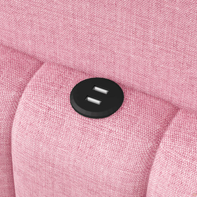 Upholstered Twin XL Size Platform Bed with USB Ports and LED Belt, Pink