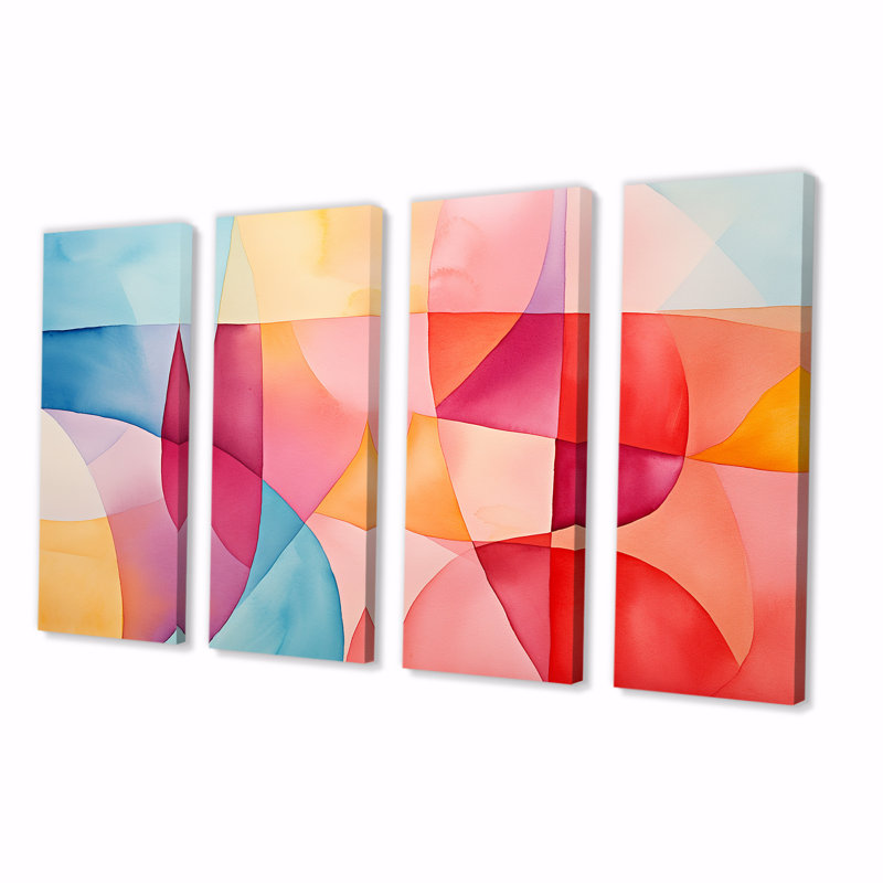 Ensemble de décorations murales géométriques abstraites de style Mid-Century pastel 4, H 32 po x l 64 po