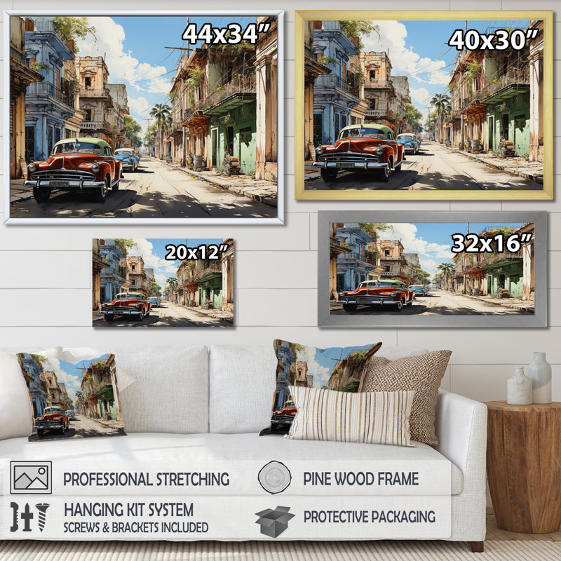 Cuba Rhythms Street I - art mural paysage de Cuba, Toile tendue, H 12 po x l 20 po x P 1 po