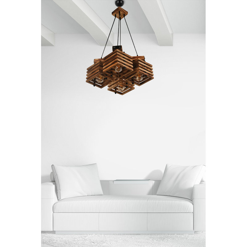 Luminaire suspendu carré à 4 lumières Kodi, Brun