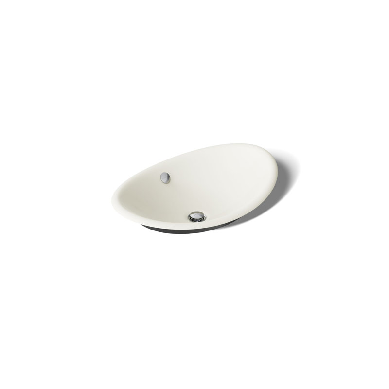 Iron Plains Metal Oval Vessel Bathroom Sink with Overflow, Biscuit