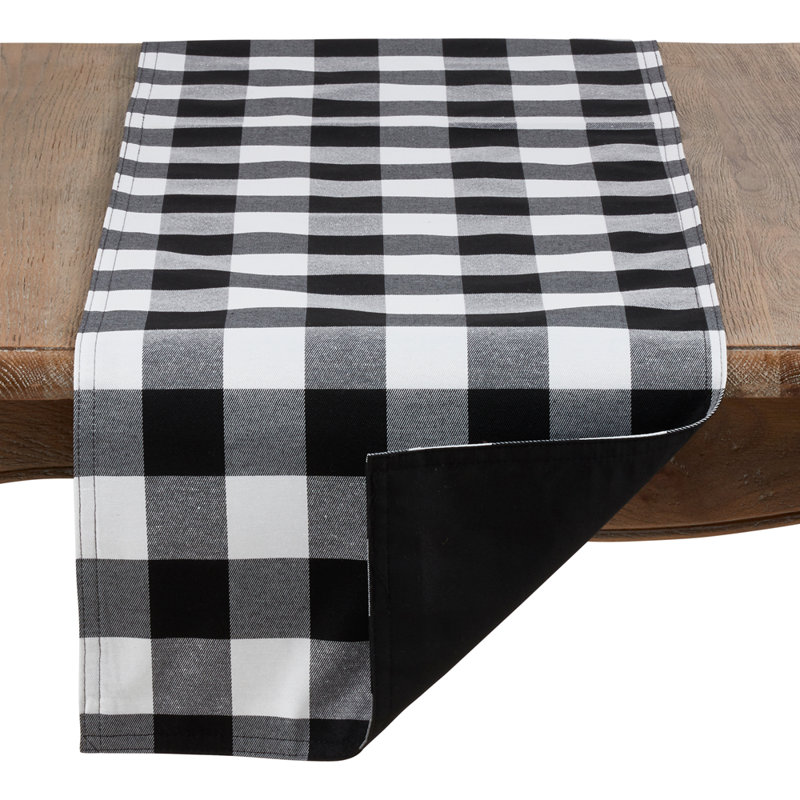 Black Buffalo Plaid Collection Classic Checked Cotton Blend Table Runner, 16" W x 108" L