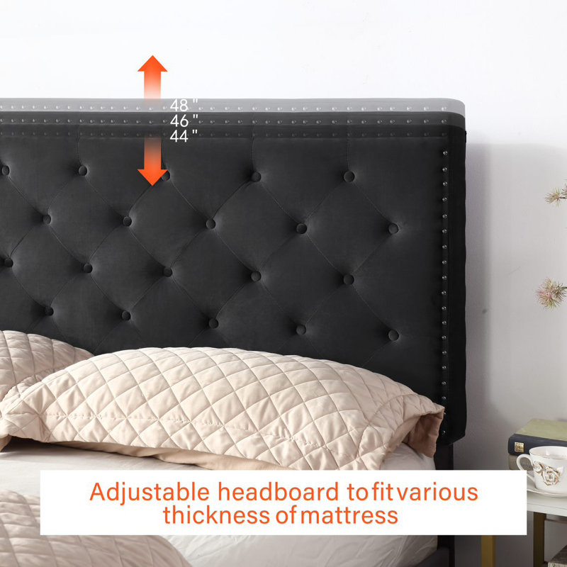 Avrah Upholstered Wingback Bed, Black, Queen