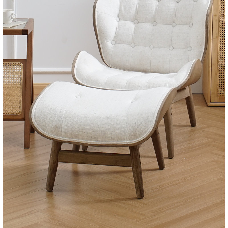 Jeyshan Upholstered Tufted Lounge Chair and Ottoman, White Polyester