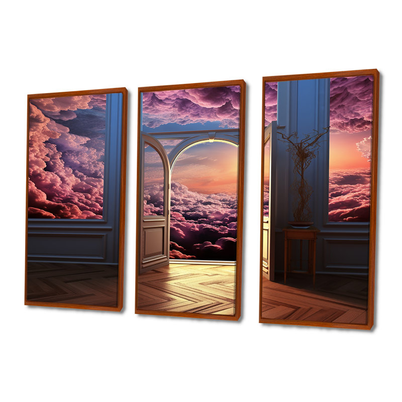 Mayron - Ensemble d'art mural nuages, Cadre flottant brun, H 40 po x l 60 po x P 1 po