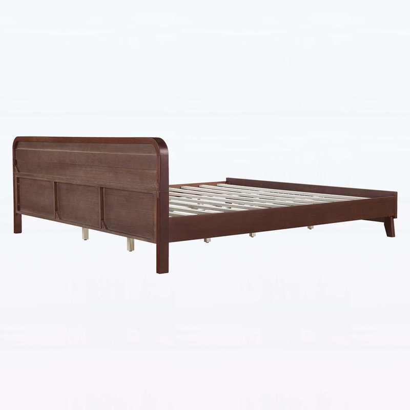 Lit en bois rustique, aucun sommier requis, conception robuste et stable, Noyer foncé, Très grand