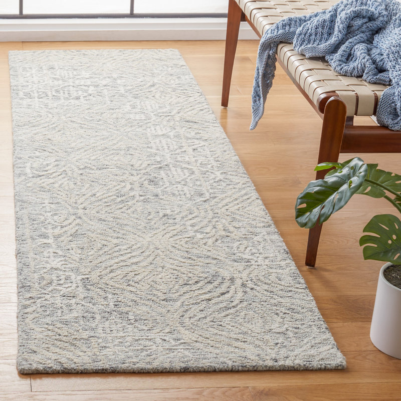Tapis abstrait en laine et coton touffetés à la main Pezanetti, Tapis de couloir 2 pi 3 po x 8 pi