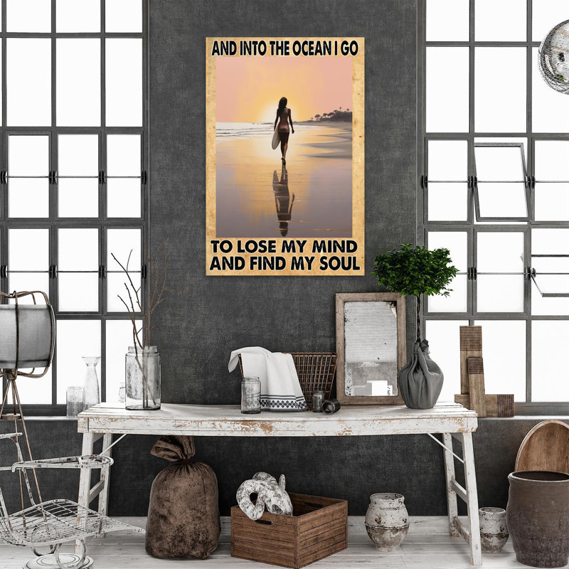 " Surfing And Into The Ocean I Go - 1 Piece Rectangle Graphic Art Print On Wrapped Canvas ", 36" H x 24" W x 1.25" D