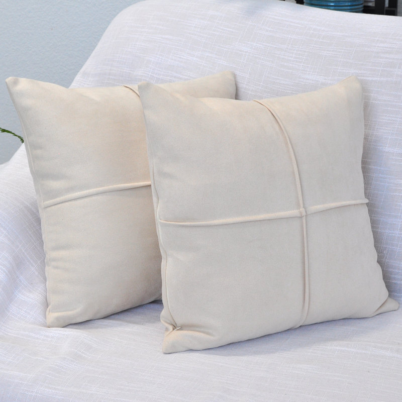 Coussin décoratif en micro suède, coussin en faux suède (paquet de 2), H 18 po x l 18 po, Polyester, Beige