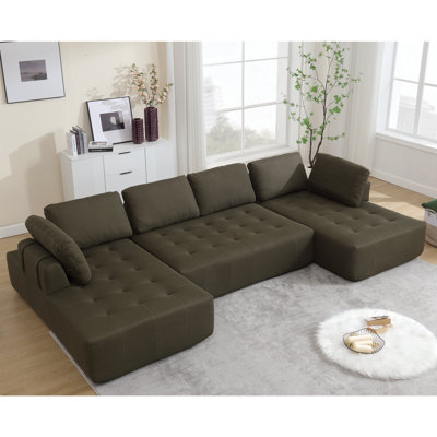 Modern Sofa[NEW ARRIVED] [VIDEO PROVIDED]138.5 "Modular Combination Sofa, U-Shaped Sofa, , Apartment, Upholstered ,6-Seat Sofa, Free Combination Sofa Mesh Fabric, Breathable Fabric,