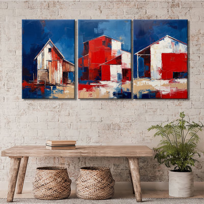 «Abstract Barn Farmhouse», ensemble de 3 impressions sur toiles tendues avec châssis de qualité supérieure