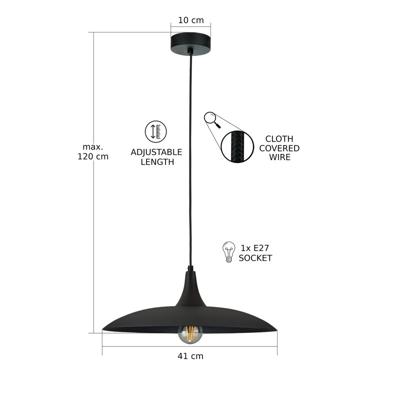 1 - Light Matte Black Dome Pendant, Black