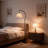 Black Arc Floor Lamp With Fabric Shade And Inline Switch