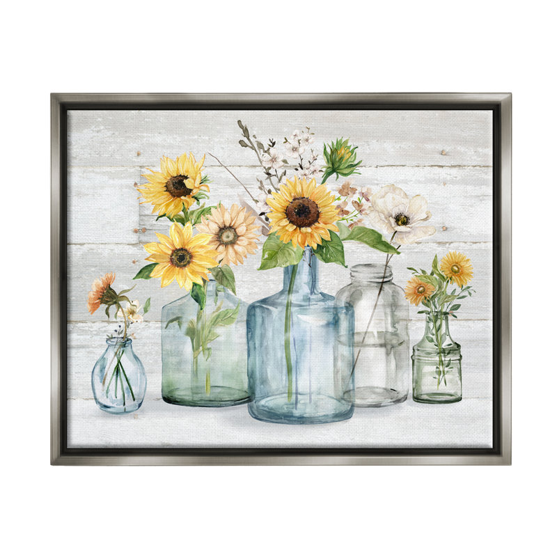 «Varied Country Flower Blooms Rustic Planked» par Carol Robinson - impression sur toile, H 17 po x l 21 po x P 1,7 po
