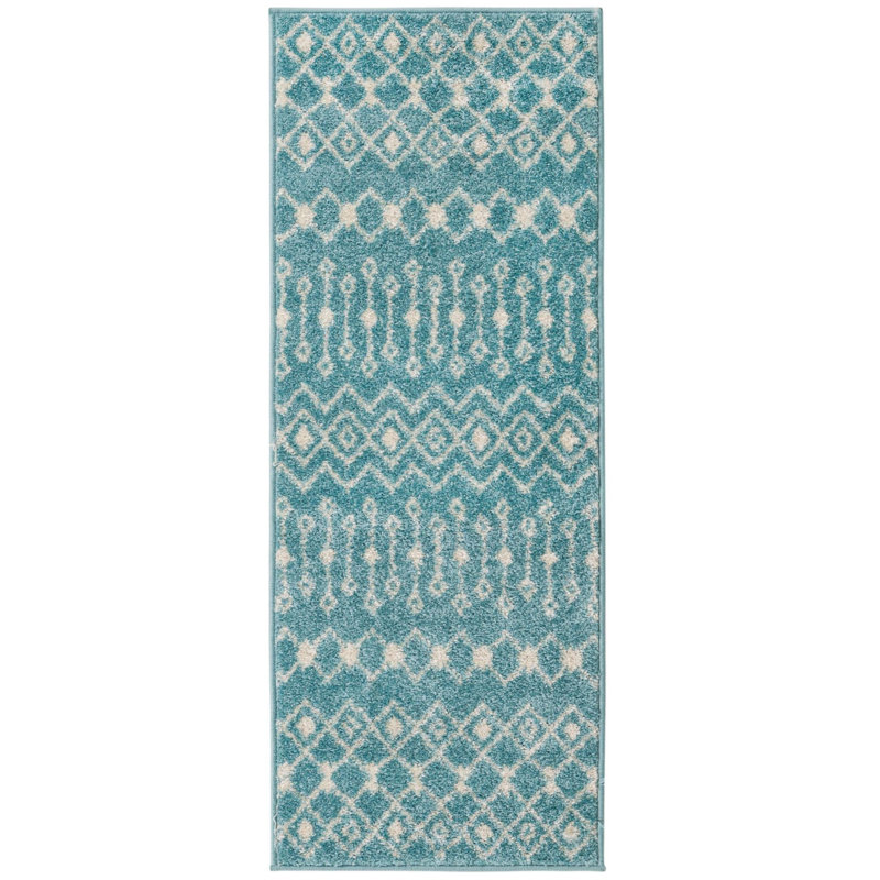 Tapis bleu turquoise en polypropylène tissé à la machine Briehn, Tapis de couloir 2 pi x 5 pi