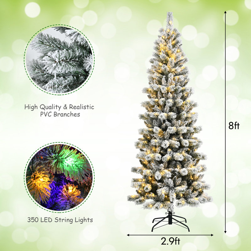 Arbre de Noël blanc réaliste floqué / givré avec lumière DEL, H 8 pi