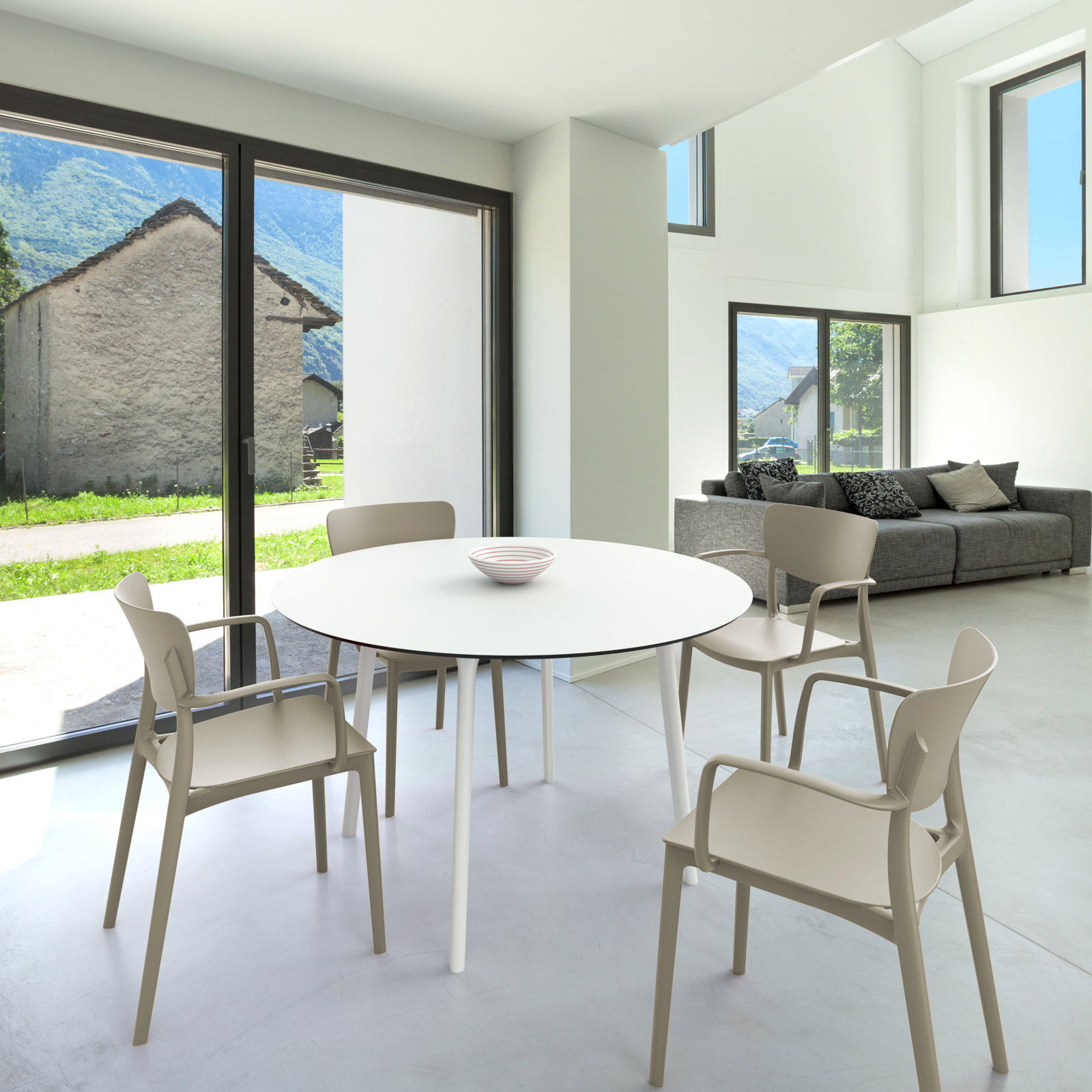 Farrah 47" Patio Dining Set, White/Taupe