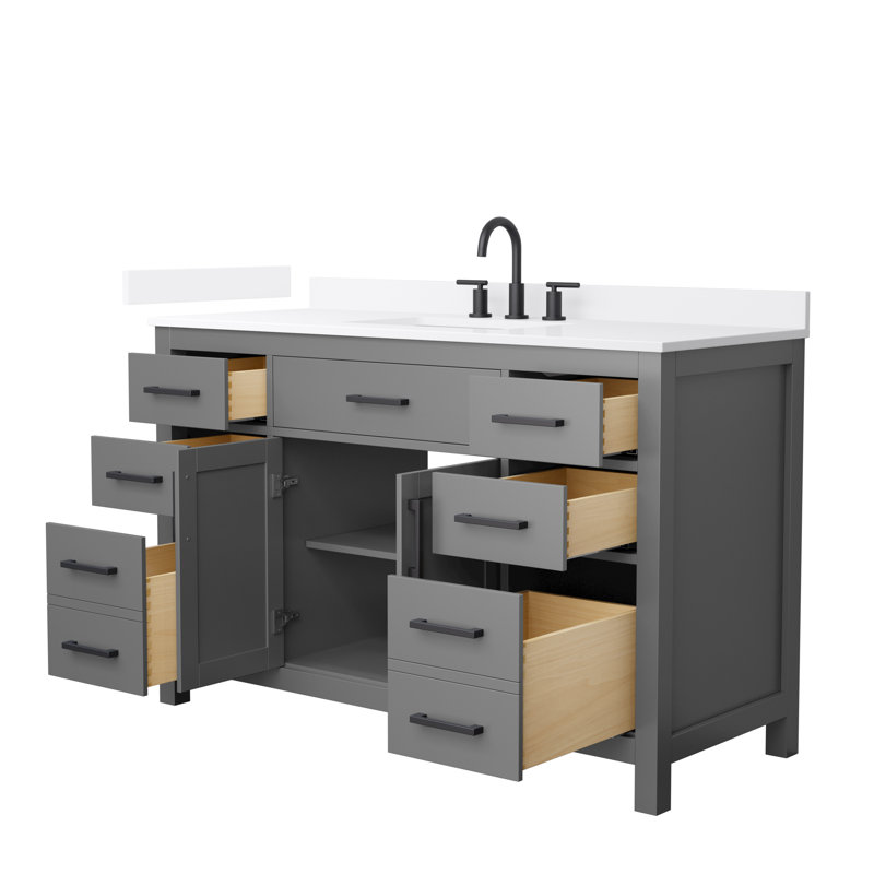 Beckett 54" Freestanding Single Bathroom Vanity with Quartz Top, Matte Black, White Quartz, Dark Gray