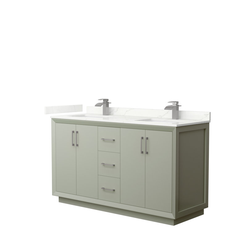 Strada 60'' W Double Vanity, Giotto Quartz, Light Green, Brushed Nickel