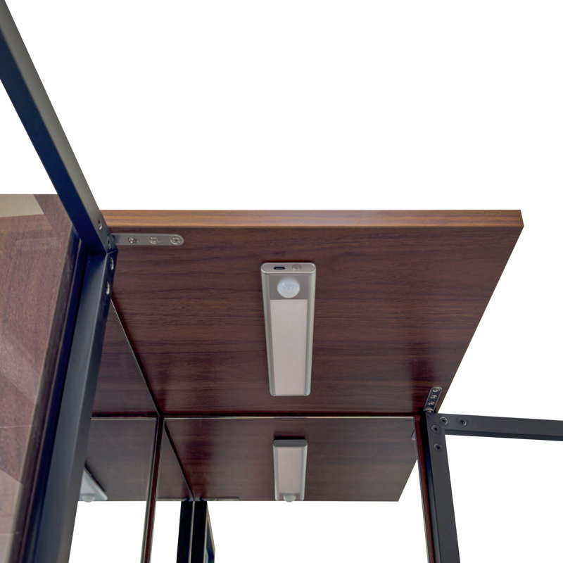 Vitrine de 70 pouces avec portes en verre, tablette coulissante multifonctionnelle, 5 rangements, éclairage réglable, finition noyer 70 5