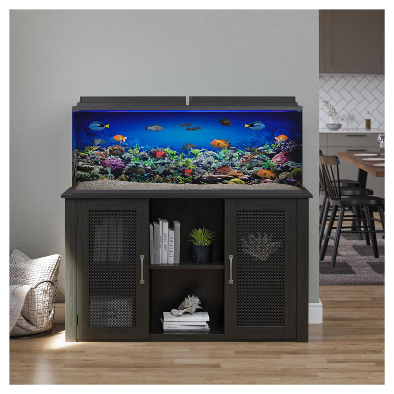Support d'aquarium 55 gallons avec rangement - Support de terrarium robuste en métal et panneau de fibres à densité moyenne pour aquariums et enclos à reptiles, noir